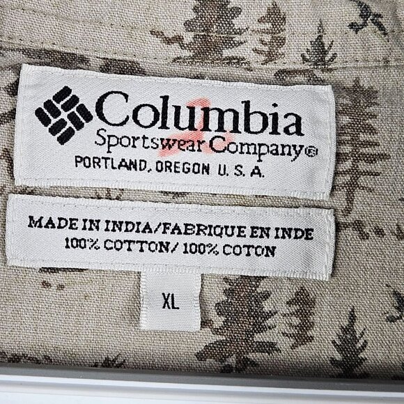 Columbia All Over Moose Tree Print Button Up Shirt Mens XL Pattern Hunt Nature - Picture 4 of 6